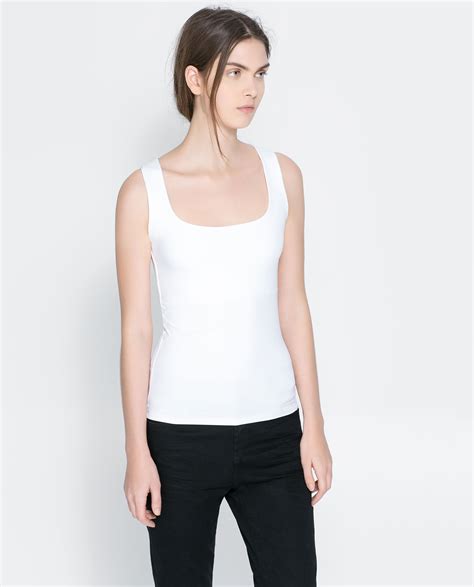 white tank top zara|tan sleeveless tank top fitted.